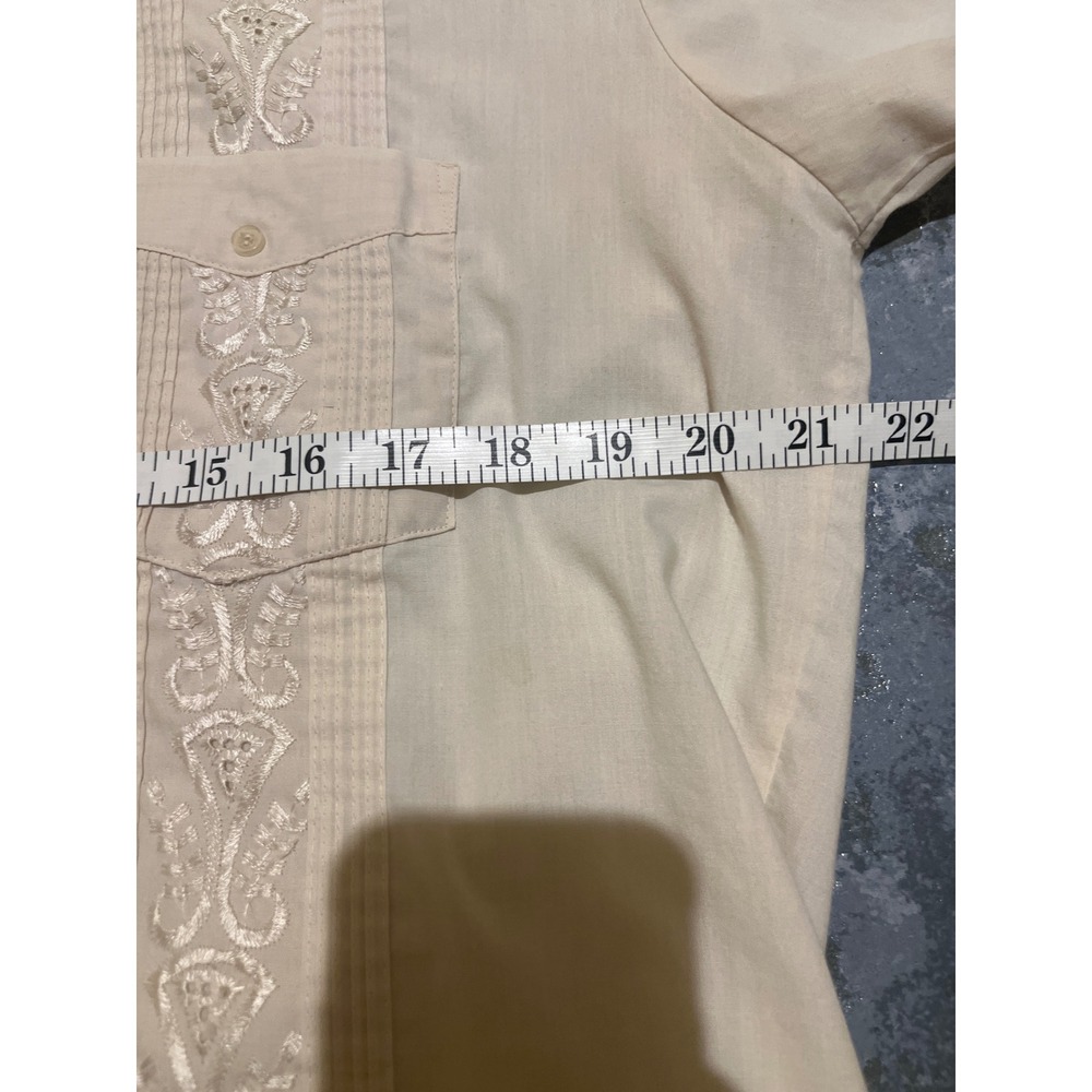 Guayabera Yucateca Mens XL Short Sleeve Embroidered Permanent Press Shirt Beige - Picture 5 of 11